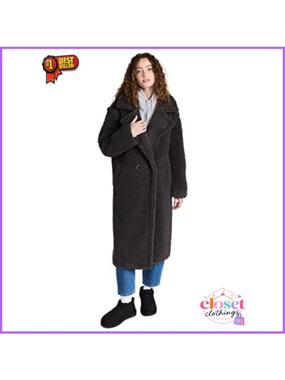 Full Length Double Breasted Teddy Coat Long Sleeve Peacoat